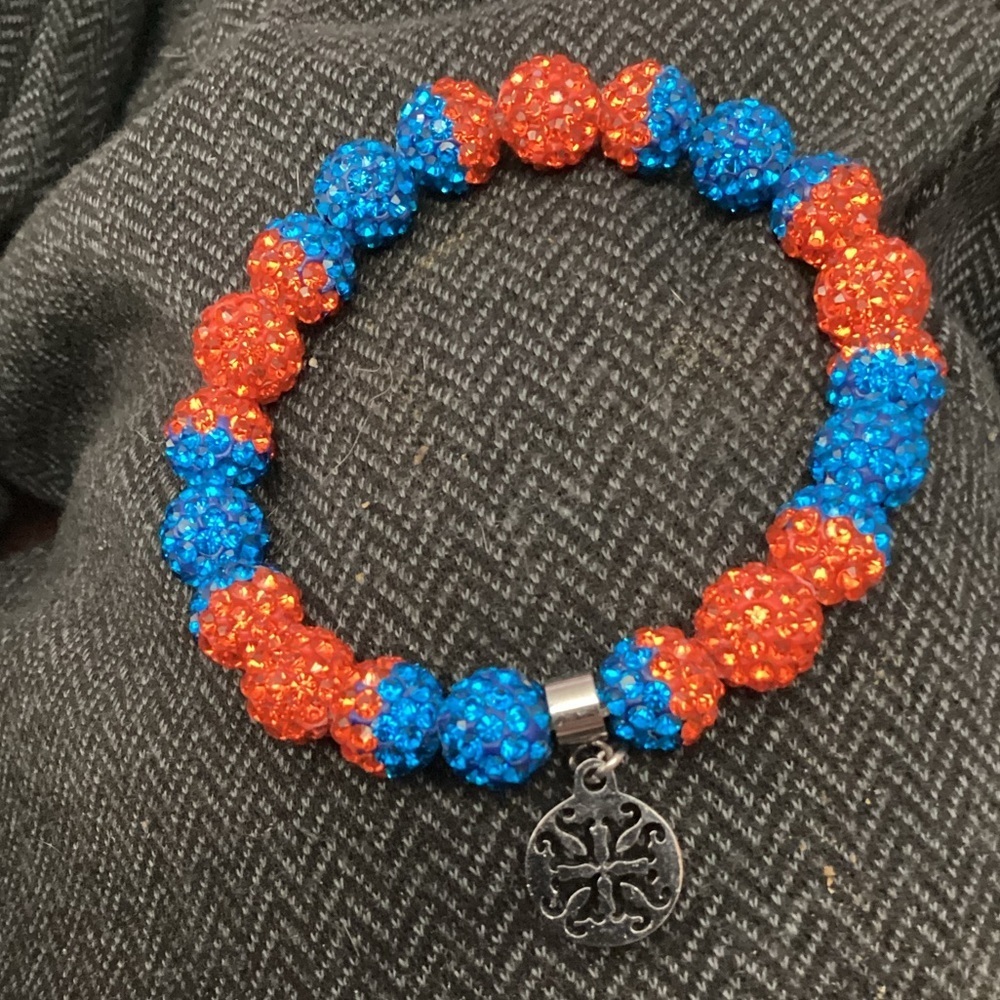 Rustic Cuff Sparkling Red & Blue Stretch Bracelet 1215